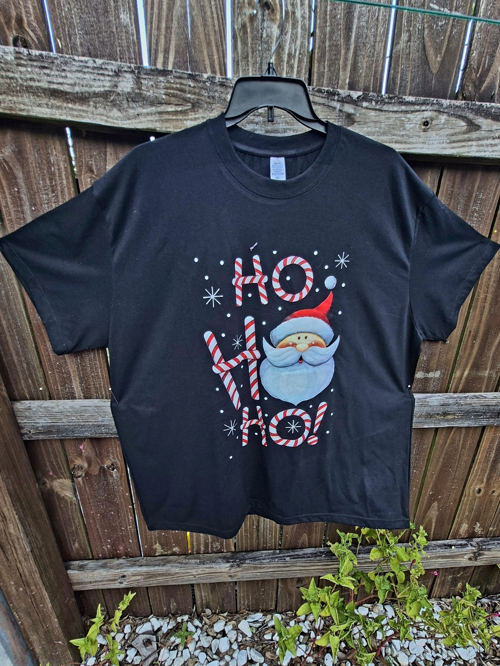 Santa Ho Ho Ho Black Cotton T-Shirt Unisex 5XL Christmas Holidays Graphic